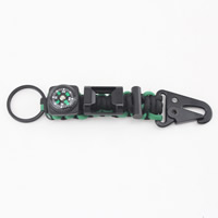 Paracord Key Sluiting, met ijzeren ring & Glas & Plastic, met kompas & met flesopener, 130mm, Gat:Ca 25mm, 5pC's/Bag, Verkocht door Bag