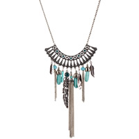 Fashion Fringe Necklace Zinc Alloy with iron chain & Turquoise & Crystal with 6cm extender chain Leaf antique silver color plated twist oval chain & faceted & with rhinestone lead & cadmium free Length Approx 20 Inch Sold By Bag