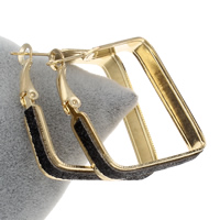 Ijzer Hoop Earring, met glitter leder, Plein, gold plated, lood en cadmium vrij, 43x45x6mm, Verkocht door pair