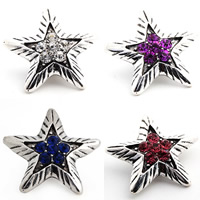 Jewelry Snap Button Zinc Alloy Star antique silver color plated with rhinestone lead & cadmium free 18mm Sold By Bag
