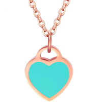 Stainless Steel Jewelry Necklace, Heart, rose gold color plated, oval chain & for woman & enamel, 9x11mm, Sold Per Approx 15.3 Inch Strand