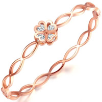 Stainless Steel Bangle Four Leaf Clover rose gold color plated for woman & with cubic zirconia 3mm Inner Approx 54mm Length Approx 6.7 Inch Sold By PC