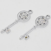 Zinc Alloy Key Pendants platinum color plated with rhinestone lead & cadmium free Approx 1-2mm Sold By Bag
