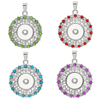 Snap Button Pendant Zinc Alloy Flat Round platinum color plated with rhinestone lead & cadmium free 18mm Approx 3-5mm Inner Approx 6mm Sold By PC