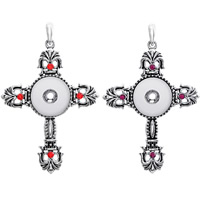 Snap Button Pendant Zinc Alloy Cross antique silver color plated with rhinestone lead & cadmium free 18mm Approx 3-5mm Inner Approx 6mm Sold By PC