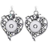 Snap Button Pendant Zinc Alloy Heart antique silver color plated with rhinestone lead & cadmium free 18mm Approx 3-5mm Inner Approx 6mm Sold By PC