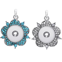 Snap Button Pendant Zinc Alloy Flower antique silver color plated with rhinestone lead & cadmium free 18mm Approx 3-5mm Inner Approx 6mm Sold By PC