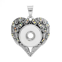 Snap Button Pendant Zinc Alloy Heart antique silver color plated with rhinestone lead & cadmium free 18mm Approx 3-5mm Inner Approx 6mm Sold By PC
