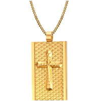 Stainless Steel Pendants Rectangle real gold plated with cross pattern & for man Approx 3mm Sold By PC