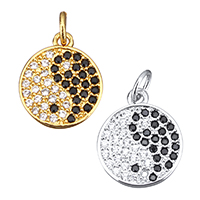 Cubic Zirconia Micro Pave Brass Pendant Flat Round plated ying yang & micro pave cubic zirconia nickel lead & cadmium free Approx 3mm Sold By Lot