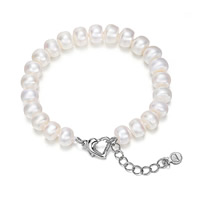 Freshwater Cultured Pearl Bracelet Freshwater Pearl brass foldover clasp with 4cm extender chain Baroque platinum color plated natural white 8-9mm Sold Per Approx 7 Inch Strand