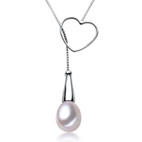 Gėlo vandens perlų pakabučiai, su Žalvarinis, Širdis, platinos spalva padengtas, gamtos, 8-9mm, Skylė:Apytiksliai 1-2mm, Pardavė PC
