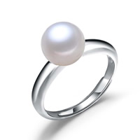 Mässing Öppen finger ring, med Freshwater Pearl, Potatis, platina pläterad, naturliga & justerbar, nickel, bly och kadmium gratis, 9-10mm, Storlek:8, Säljs av PC