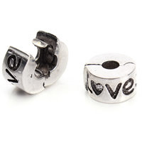 Tibetan Style European Clip, Rondelle, word love, antique silver color plated, lead & cadmium free, 10mm, Hole:Approx 3mm, 10PCs/Bag, Sold By Bag
