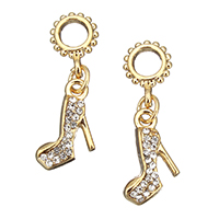 European Style Zinc Alloy Dangle Beads Shoes gold color plated without troll & with rhinestone nickel lead & cadmium free 29mm Approx 4.5mm Sold By Lot