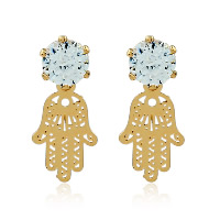 Zinc Alloy Drop Earring brass post pin Hamsa plated for woman & with rhinestone & hollow Sold By Lot