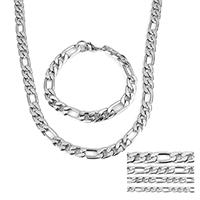 Refine Stainless Steel Jewelry Sets bracelet & necklace & figaro chain original color Length Approx 24 Inch Approx 8 Inch Sold By Set
