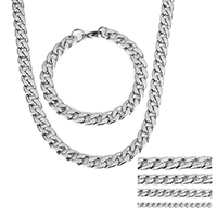 Refine Stainless Steel Jewelry Sets bracelet & necklace & curb chain original color Length Approx 24 Inch Approx 8 Inch Sold By Set