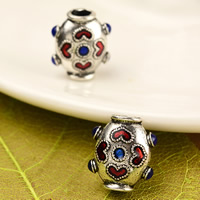 Zinc Alloy European Beads Flat Oval antique silver color plated enamel & large hole lead & cadmium free Approx 5mm Sold By Bag