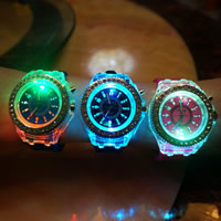 Reloj de Pulsera Unisex, silicona, con dial de aleación de cinc & Vidrio, chapado en color de platina, unisexo & ajustable & luminoso & con diamantes de imitación, más colores para la opción, longitud aproximado 7.5 Inch, Vendido por UD