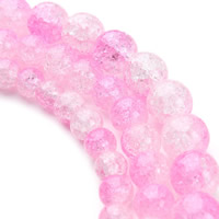 Crackle glaskralen, Glas, Ronde, verschillende grootte voor keus & knetteren, roze, Gat:Ca 1mm, Per verkocht Ca 15.5 inch Strand