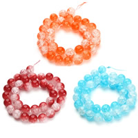 Perles en verre craquelé, Rond, normes différentes pour le choix & deux tons & craquelure, plus de couleurs à choisir, Trou:Environ 1mm, Vendu par Environ 15.5 pouce brin