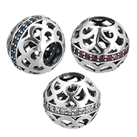Thailand Sterling Silver European Bead, Drum, micro pave cubic zirconia & without troll & hollow, more colors for choice, 11x9x11mm, Hole:Approx 4.5mm, Sold By PC