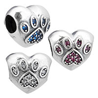Thailand Sterling Silver European Bead Heart micro pave cubic zirconia & without troll Approx 4.5mm Sold By PC