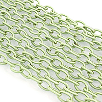 Нейлон с покрытием резиновый канат цепочки, Овальный цепь, зеленый, 11-13x7-9x1.8-2mm, длина Приблизительно 1 Двор, 10пряди/Лот, продается Лот