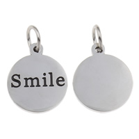 316 Stainless Steel Pendant, Flat Round, word smile, enamel, 15x18x1mm, Hole:Approx 5mm, Sold By PC