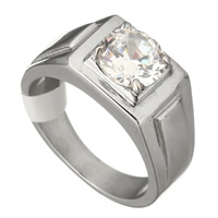 Cubic Zirconia nerezové prst prsten, Nerez, pro ženy & se zirkony, Původní barva, 9mm, Velikost:7, Prodáno By PC