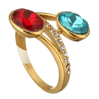 Stal nierdzewna Rhinestone Ring Finger, ze Szkło, Platerowane w kolorze złota, dla kobiety & fasetowany & z kamieniem, 17mm, rozmiar:8, sprzedane przez PC