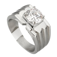 Cubic Zirconia nerezové prst prsten, Nerez, pro ženy & se zirkony, Původní barva, 10mm, Velikost:7, Prodáno By PC