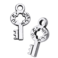 Zink Alloy Key Hängen, Nyckel, antik silver pläterad, nickel, bly och kadmium gratis, 9x12x2mm, Hål:Ca 2mm, 2000PC/Lot, Säljs av Lot