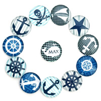 Glass Cabochons Flat Round ocean design & time gem jewelry & mixed pattern & flat back & decal Sold By Bag