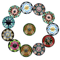 Glas Cabochon, Rond plat, tijd gem sieraden & gemengde patroon & verschillende grootte voor keus & met bloempatroon & platte achterkant & sticker, 20pC's/Bag, Verkocht door Bag