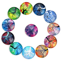Glass Cabochon Flat Round tree of life design & time gem jewelry & mixed pattern & flat back & decal Sold By Bag