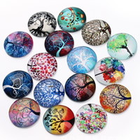 Glass Cabochon Flat Round tree of life design & time gem jewelry & mixed pattern & flat back & decal 18mm Sold By Bag