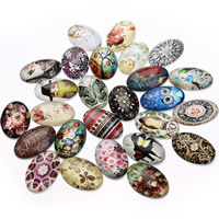 Glass Cabochon Flat Oval time gem jewelry & mixed pattern & flat back & decal Sold By Bag