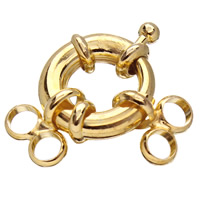 Zink legering fjeder Ring lås, Zinc Alloy, guldfarve belagt, 2-streng, bly & cadmium fri, 15mm, Hole:Ca. 3mm, 10pc'er/Bag, Solgt af Bag