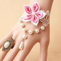Lace Jewelry Set finger ring & bracelet with Satin Ribbon & Glass Pearl & Zinc Alloy with 2.7lnch extender chain plated for woman nickel lead & cadmium free US Ring Length Approx 5.5 Inch Sold By Set