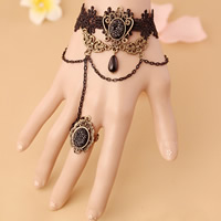 Gothic Bracelet Ring Lace with Non-woven Fabrics & Satin Ribbon & Glass & Resin Rhinestone & Zinc Alloy with 2.7lnch extender chain plated adjustable & for woman nickel lead & cadmium free US Ring Sold Per Approx 5.5 Inch Strand