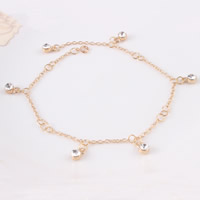 Iron Anklet with Zinc Alloy with 5cm extender chain gold color plated oval chain & for woman & with rhinestone lead & cadmium free 240mm Length Approx 9 Inch Sold By Bag
