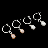 Freshwater Pearl Hoop Earring with Brass Rice natural 7-8mm Sold By Pair