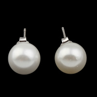 South Sea Shell Stud Earring, messing oorbel bericht, Ronde, natuurlijk, wit, 8mm, Verkocht door pair