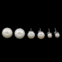 Gėlo vandens perlų Stud Auskarai, žalvarinis auskarai pranešimas, Mygtukas, natūralus, skirtingo dydžio pasirinkimo, baltas, Pardavė Pora