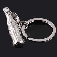مفتاح سلسلة, سبائك الزنك, مع خاتم الحديد, زجاجة, لون البلاتين مطلي, الرصاص والكادميوم الحرة, 10x42mm, حفرة:تقريبا 25mm, تباع بواسطة حبلا