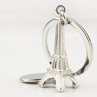 Llaveros, aleación de zinc, con anillo de hierro, Torre Eiffel, chapado en color de platina, libre de plomo & cadmio, 42x14x4mm, agujero:aproximado 25mm, Vendido por Sarta