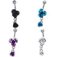 Stainless Steel Belly Ring with aluminum flower ornament Flower electrophoresis with rhinestone Sold By PC