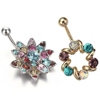 Stainless Steel Belly Ring plated & with rhinestone Sold By PC
